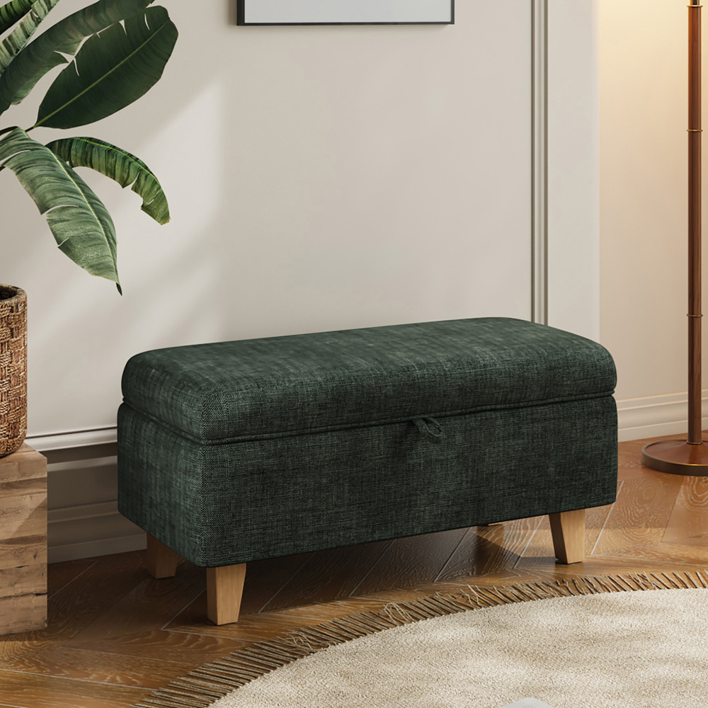 Living and Home Green Chenille Upholstered Storage Ottoman Image 8