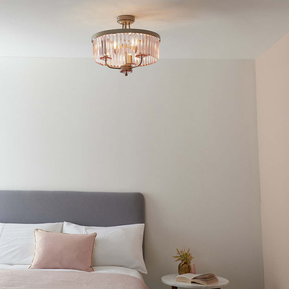 Merano Ascoli Champagne and Rose Pink Glass 3 Light Flush Ceiling Light Image 5