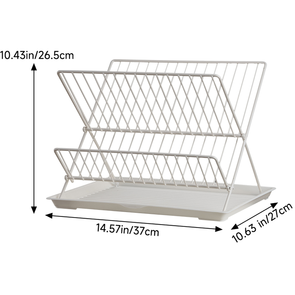 Living and Home 2 Tier White Foldable Dish Drying Rack with Drip Tray Image 8