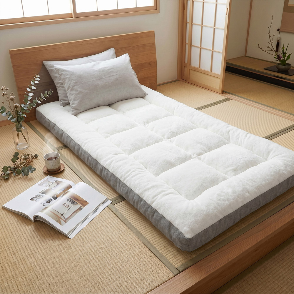 Living and Home Single White and Grey Quilted Plush Mattress Topper Image 2
