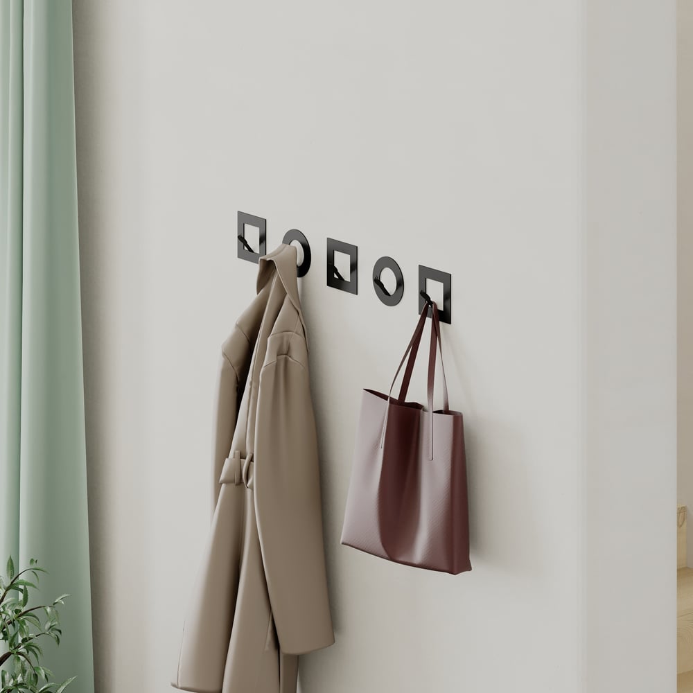 Decortie Kaly Black Metal Round and Square Wall Hook 5 Pack Image 4