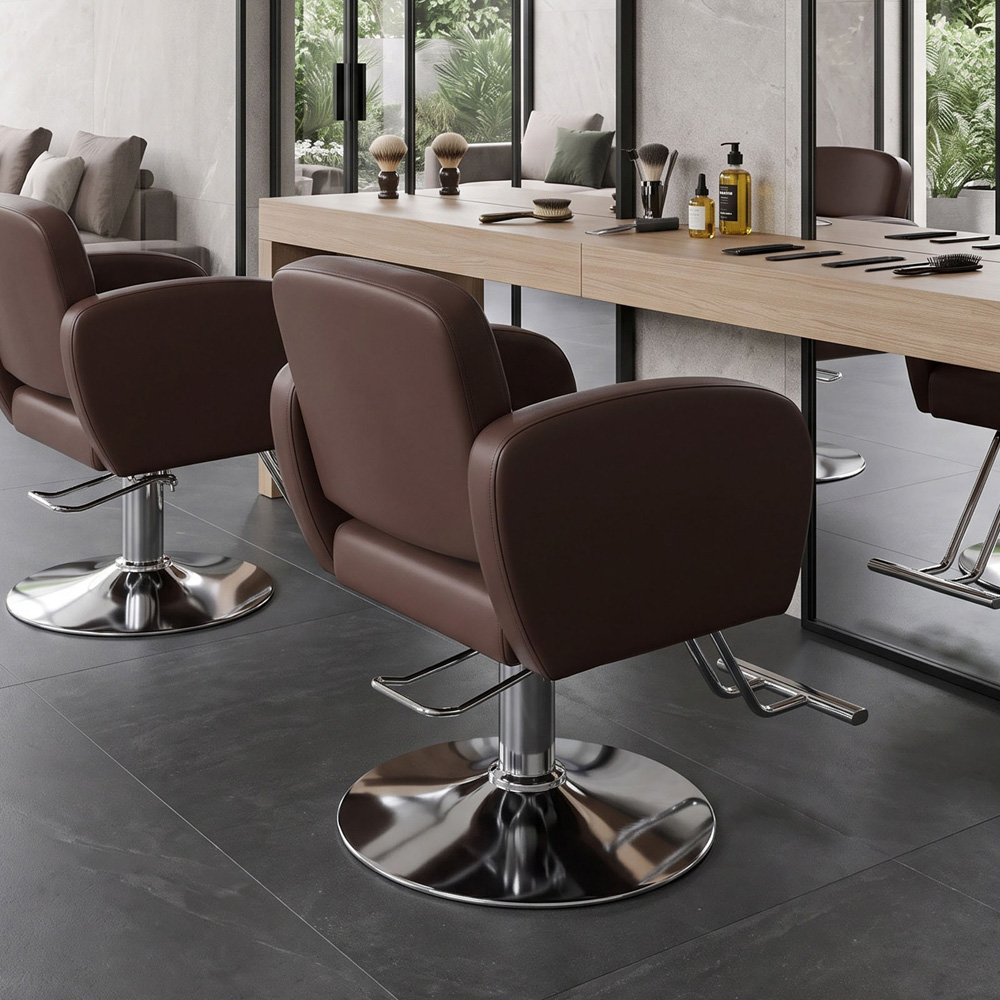 Living and Home Brown and Silver Barber Chair with Hydraulic Lift and Footrest Image 7