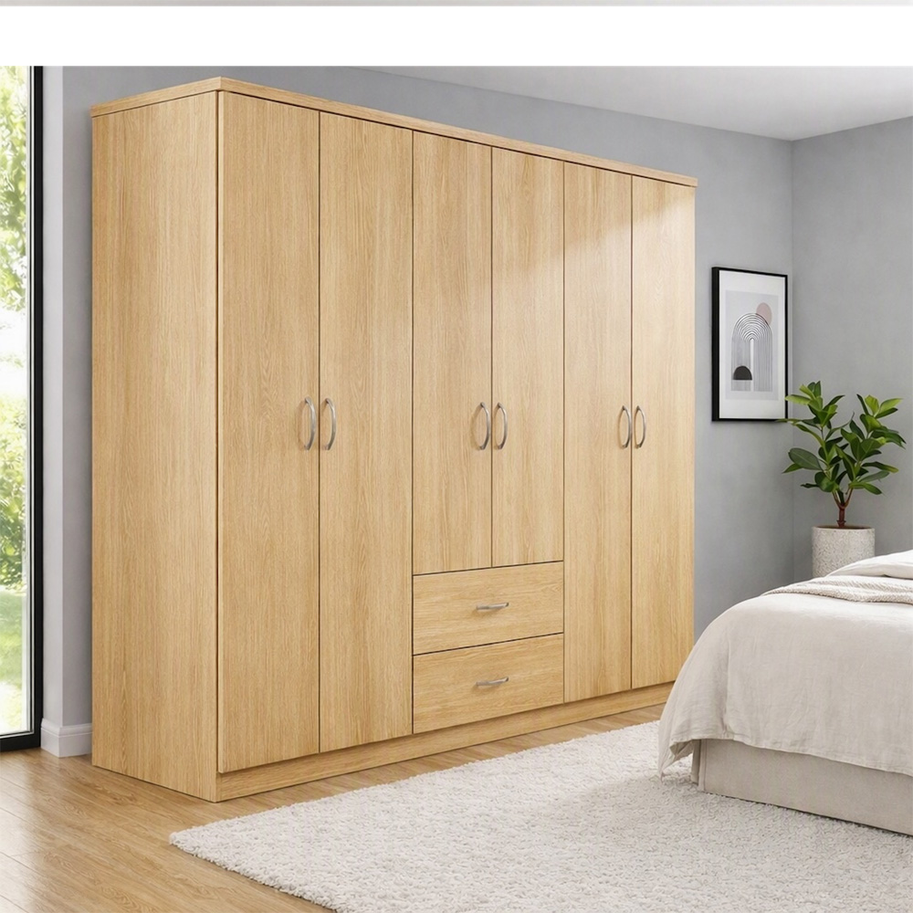 TJ'S Venice 6 Door 2 Drawer Oak Wardrobe Image 4