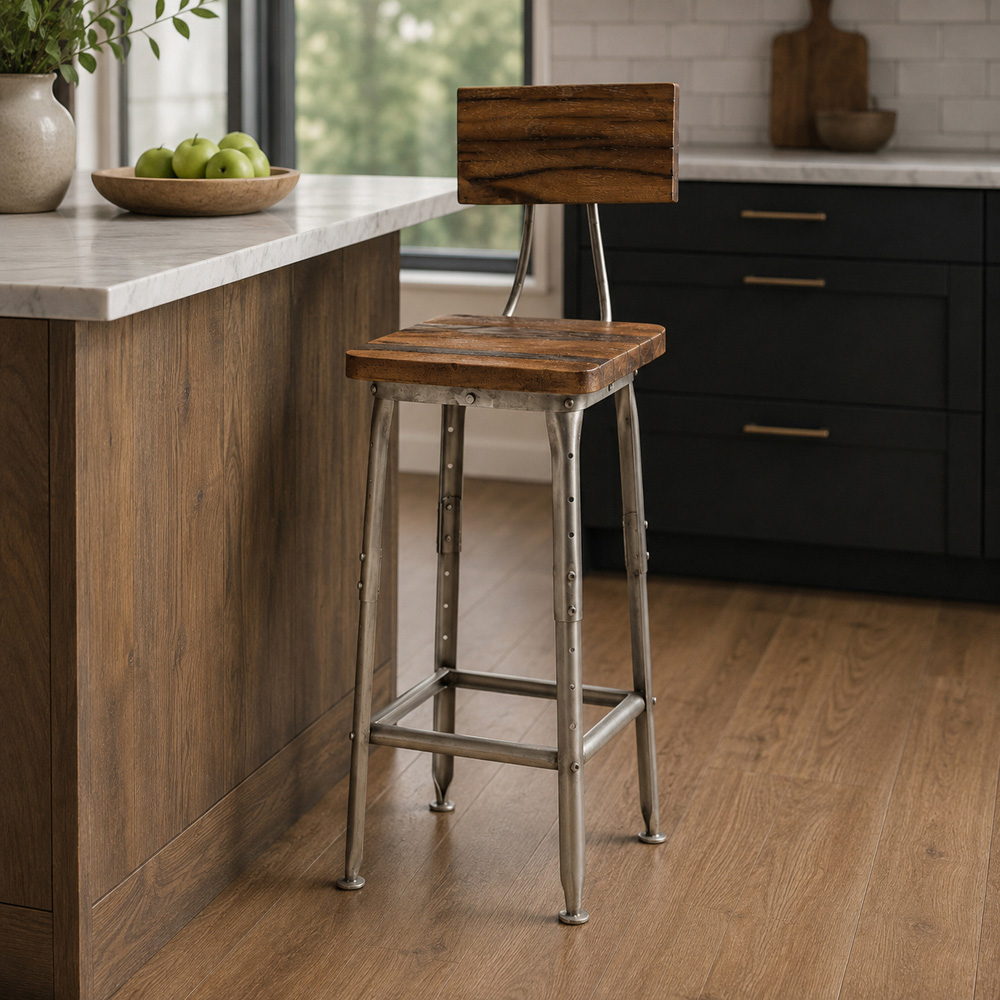 Premier Housewares Apex Brown and Silver Industrial-Style Bar Chair Image 4