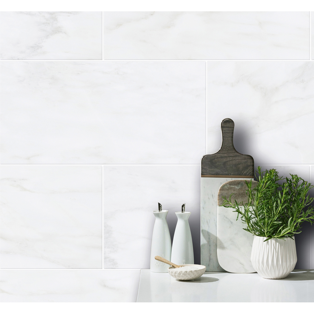 Johnson Tiles Bianco White Marble Satin Rectified Tile Sample 600 x 300mm Image 5