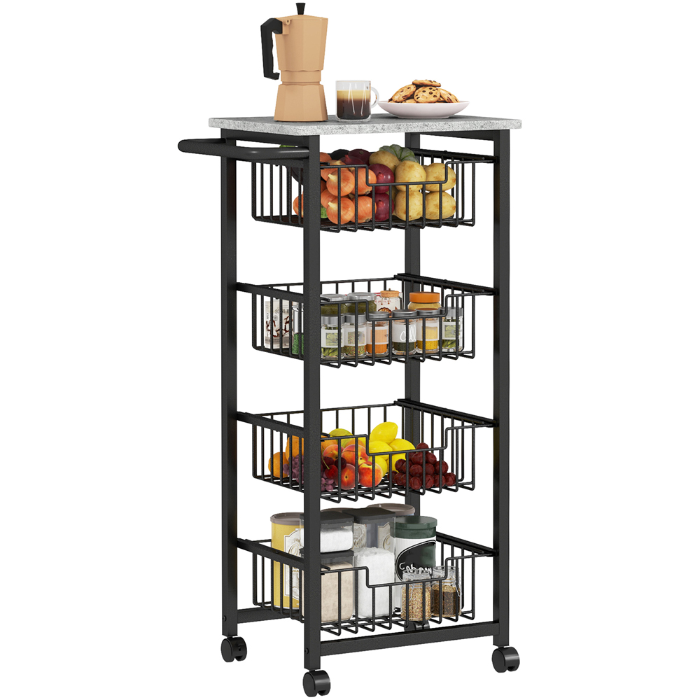 HOMCOM 4 Tier Light Grey Kitchen Island on Wheels Image 1