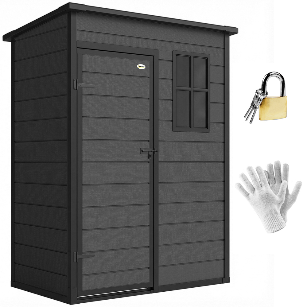 Outsunny 5 x 3ft Dark Grey Lockable Pent Garden Shed with Floor Image 3