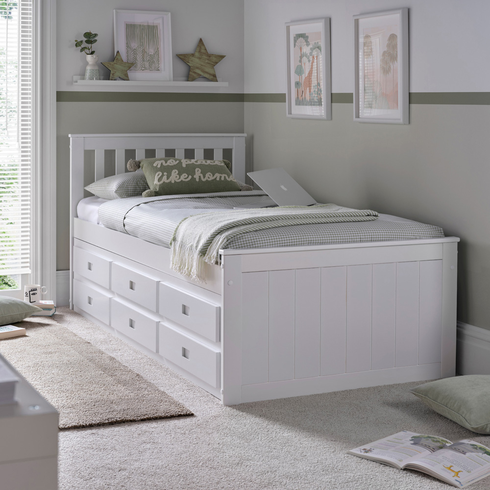 Bedmaster Nova 6 Drawer White Storage Bed with Spring Mattress Image 2