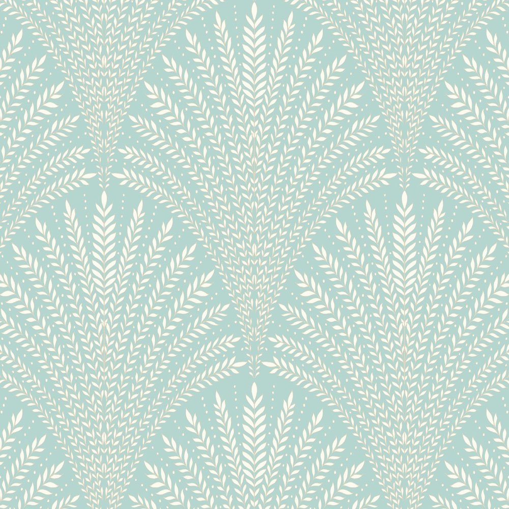 Hoopla Walls Elegance Leaf Fan Duck Egg Blue Wallpaper Image 1