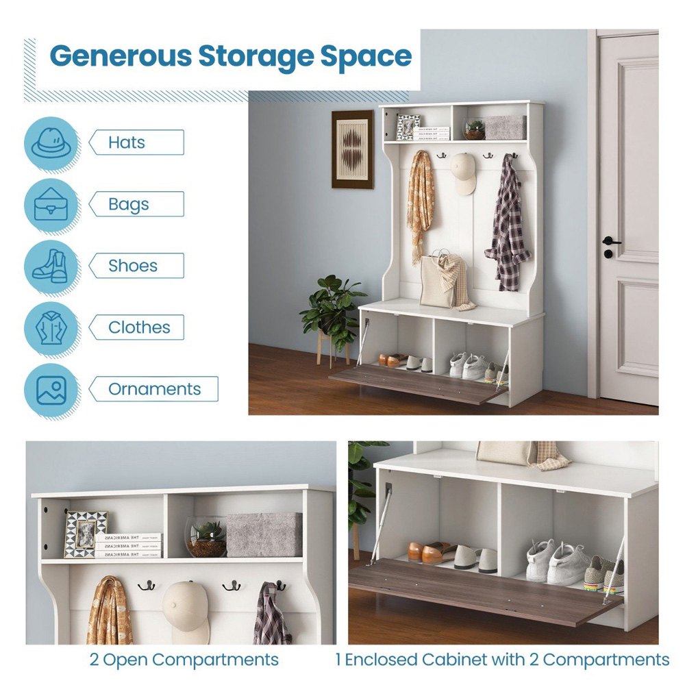 Costway 2 Shelf 5 Double Hook White Freestanding Coat Rack Image 5