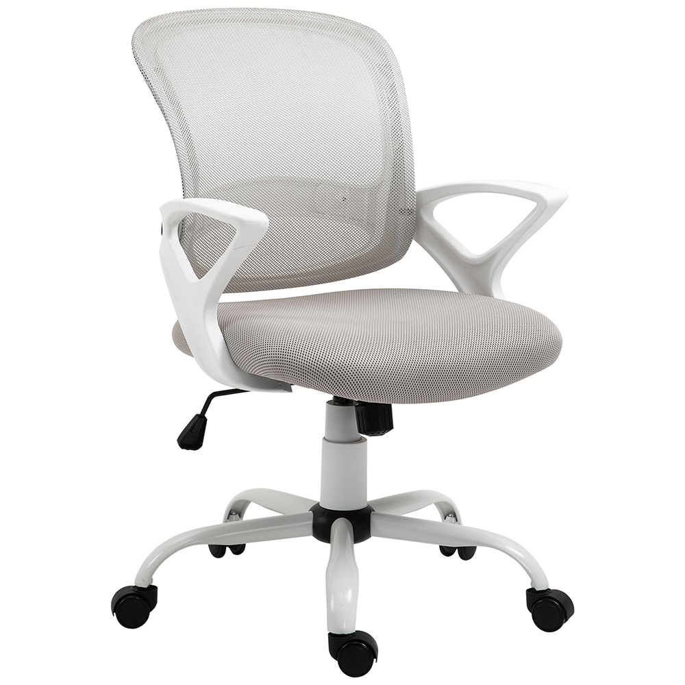 Portland Grey Mesh and Linen Swivel Office Desk Chair Image 2