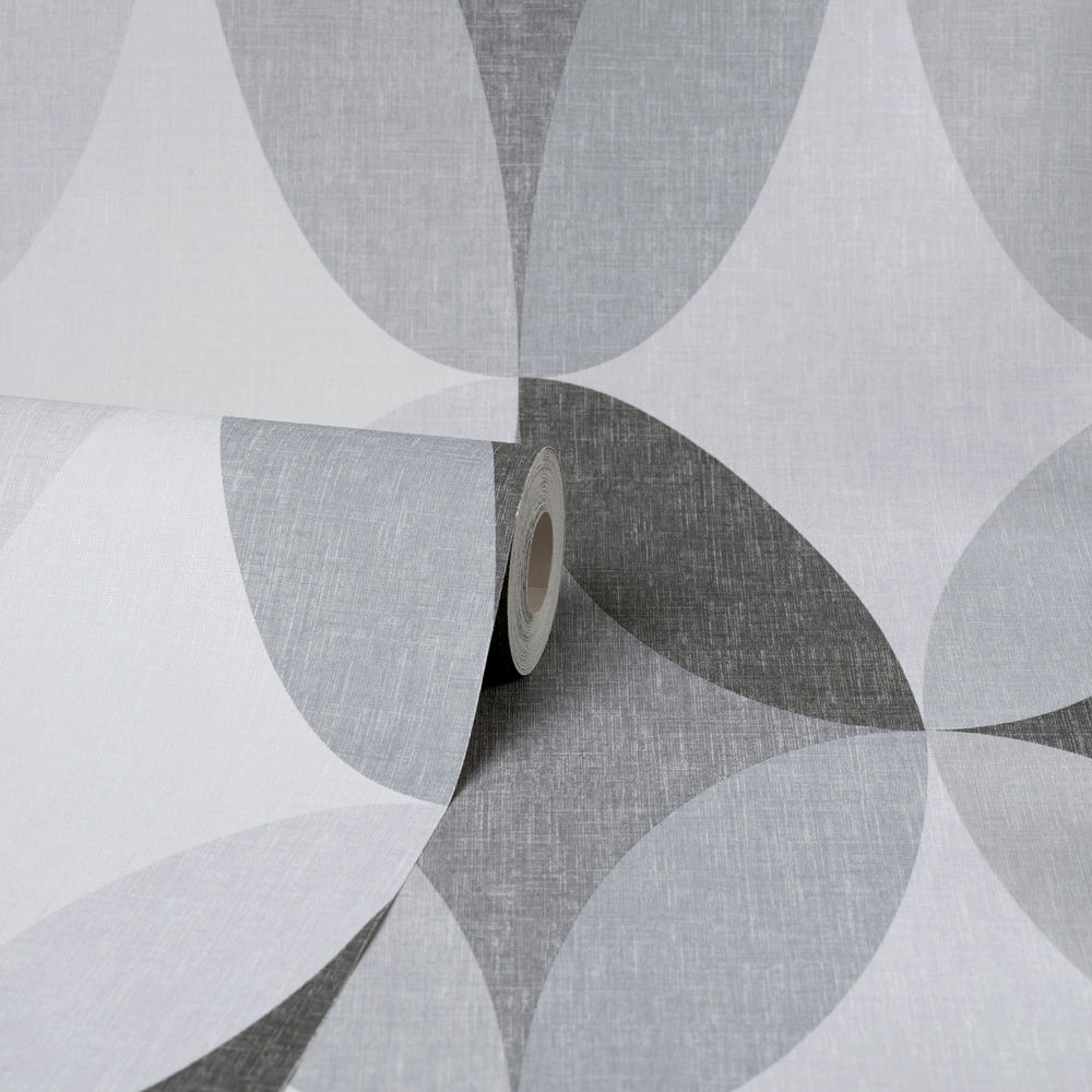 Fine Decor Kirby Oval Geo Charcoal Wallpaper Image 2