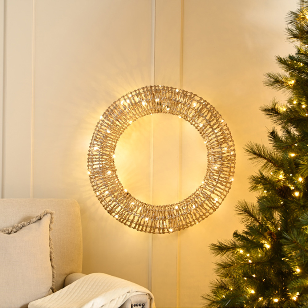 Festive 60 Warm White LED Champagne Gold Christmas Wreath 60cm Image 2