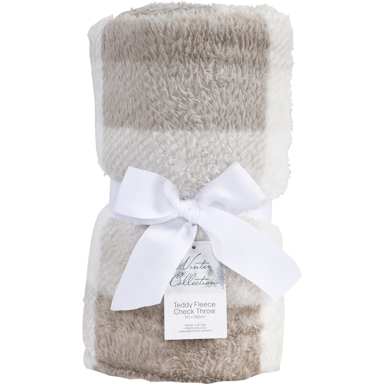 Teddy Fleece Check Throw - Natural Image 1