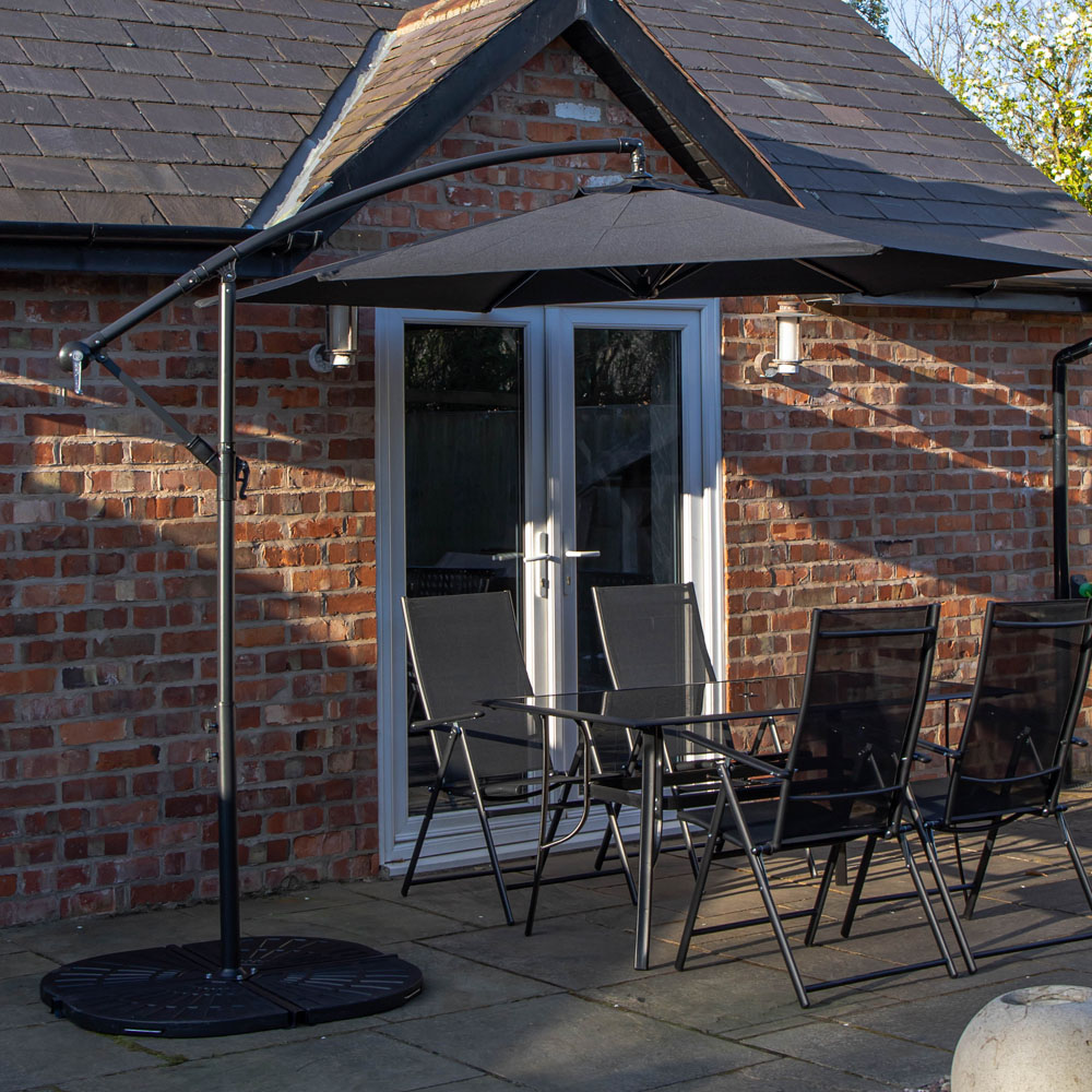 Samuel Alexander 4 Seater Garden Dining Table with Black Banana Parasol and Base 3m Image 1