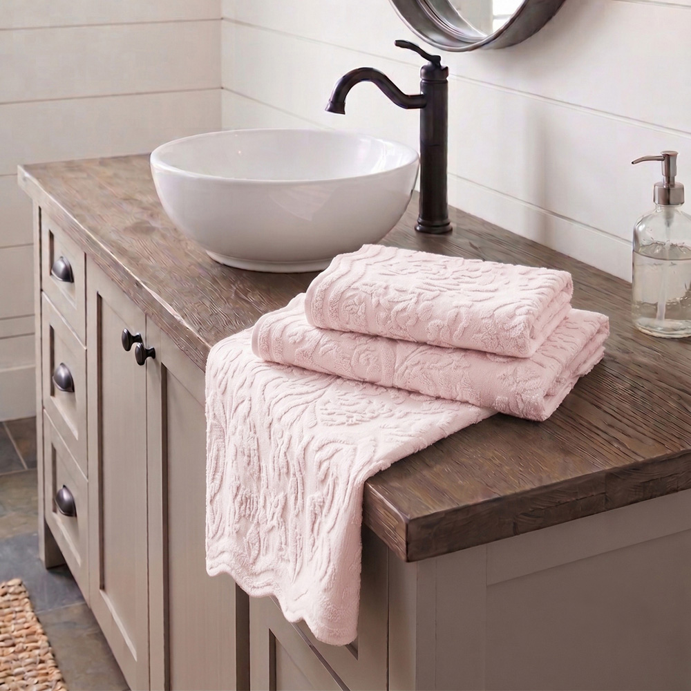 Allure Bath Fashions Gracie Blush Pink Floral Jacquard Scalloped Hand Towel 50 x 85cm 2 Pack Image 2