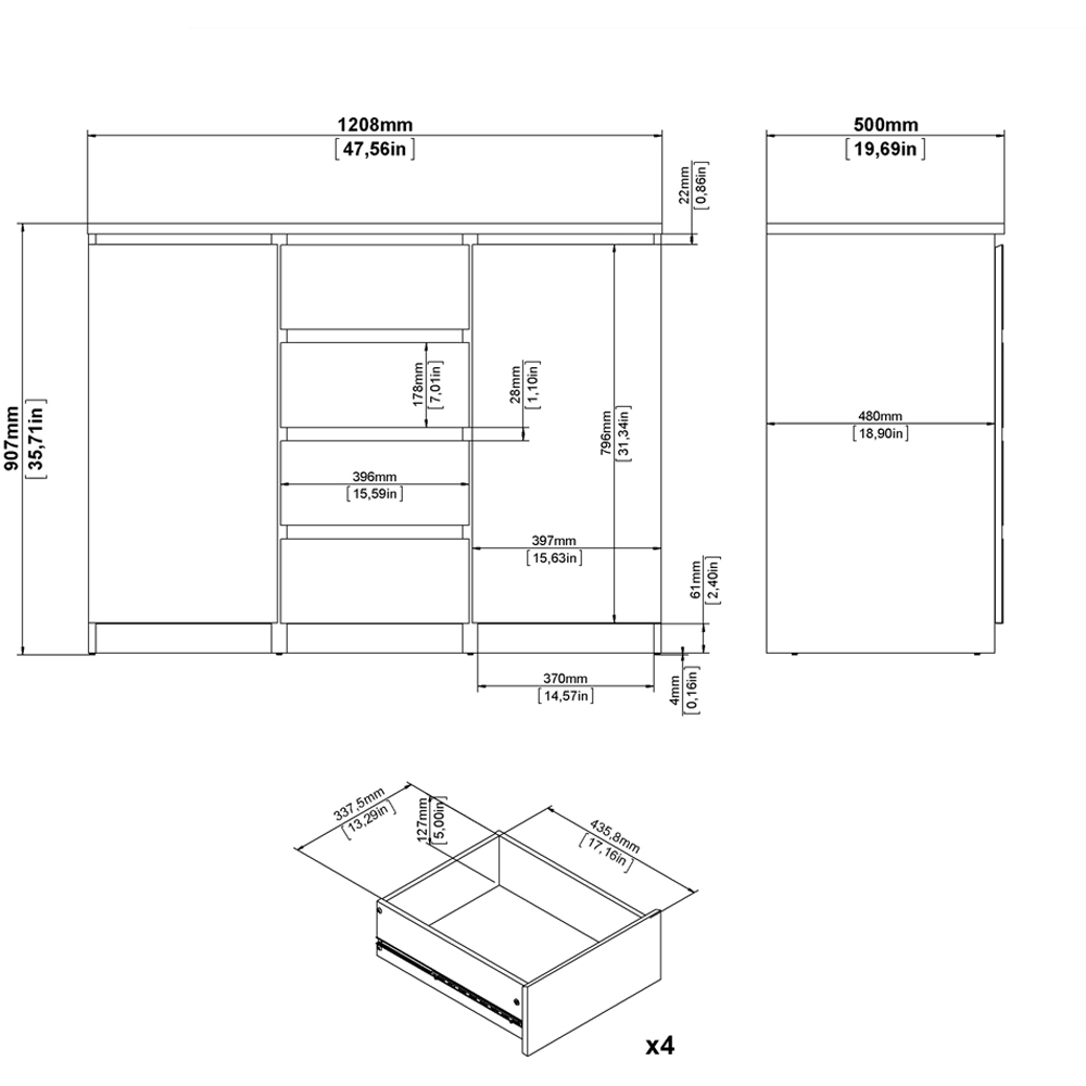 Florence 2 Door 4 Drawer Black Matt Sideboard Image 9