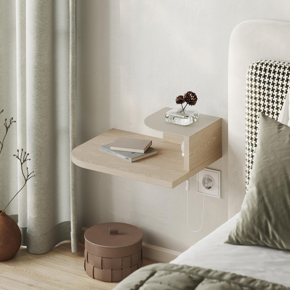 Decortie Luno 2-Tier Sonoma Oak Wall Mounted Bedside Table with Night Light Image 6