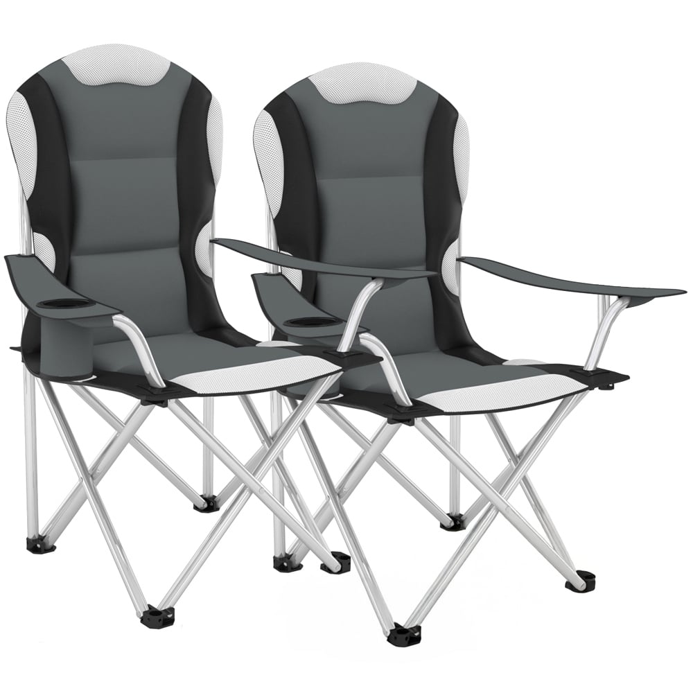 tectake 2 Piece Grey Padded Camping Chair Set Image 1