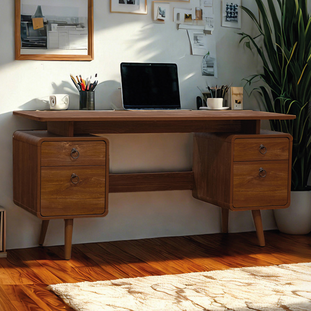 TTAP Arezzo Wood and Walnut Finish 2 Door 2 Drawer Executive Office Computer Desk Image 1