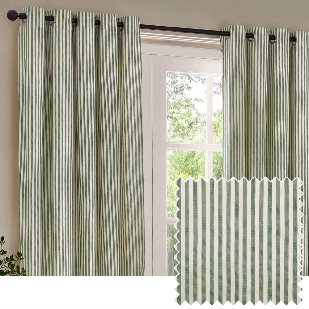 Yard Hebden Green Striped Cotton Eyelet Curtains 117 x 183cm Image 5