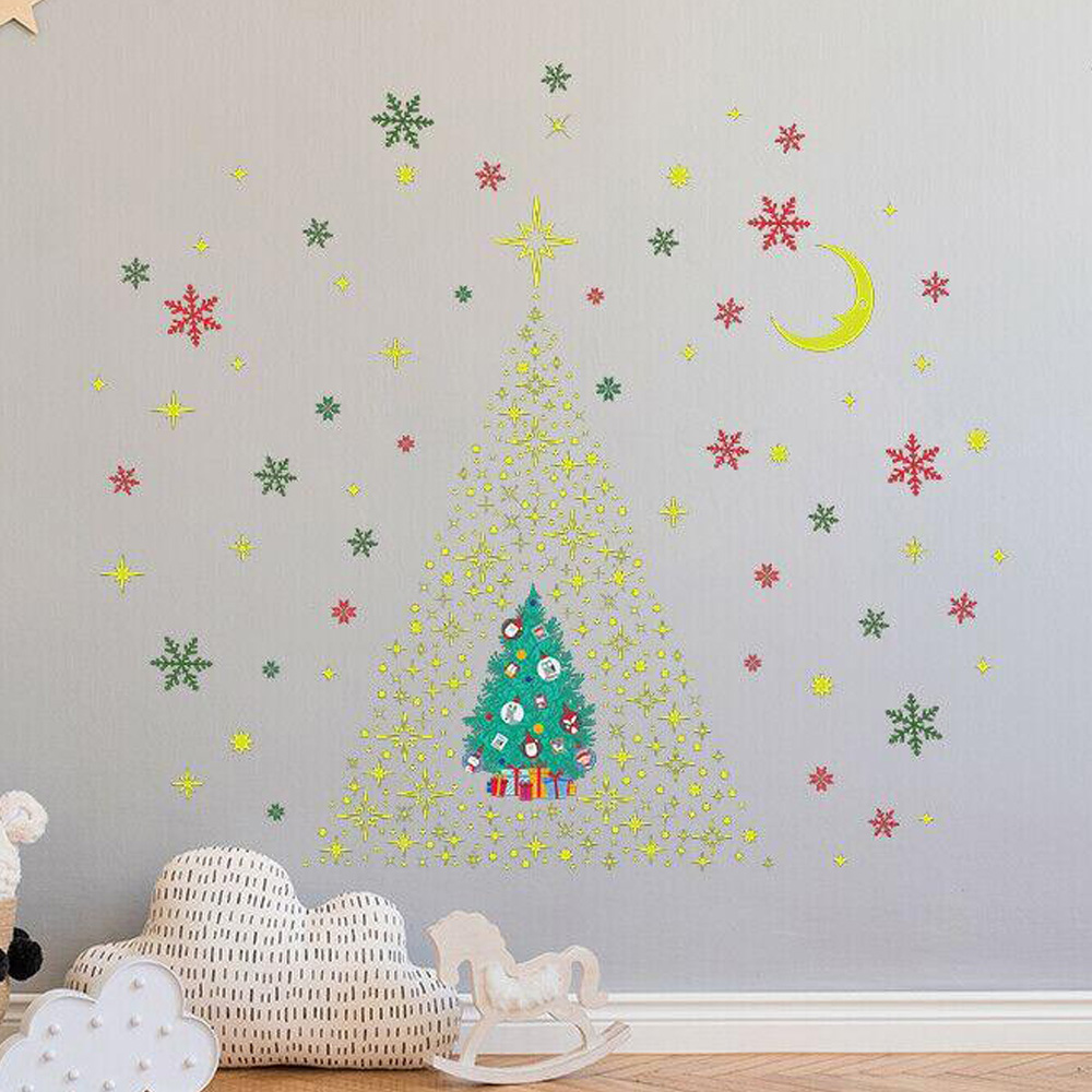 Walplus Glow Stars and Colourful Snowflakes with Christmas Tree Self Adhesive Wall Sticker 434 Piece Image 1