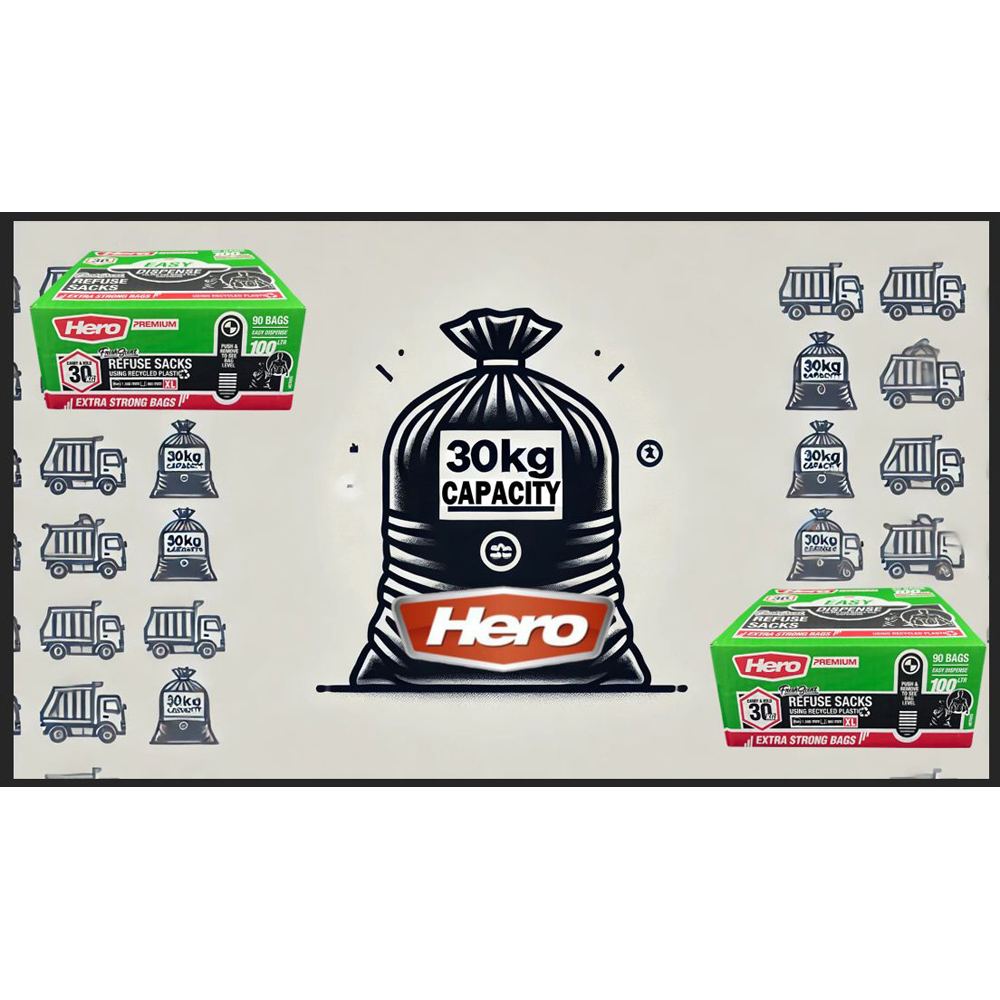Hero Scented Easy Dispense Flat Refuse Bin Bags Black 100L 90 Pack Image 3
