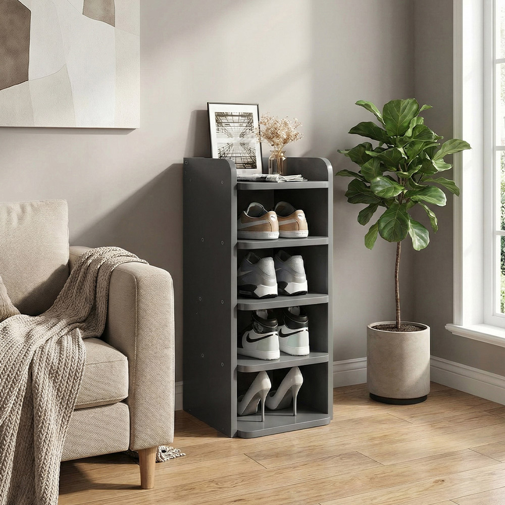 Living and Home 5 Shelf Black Shoe Rack with Raised Guardrail Image 6