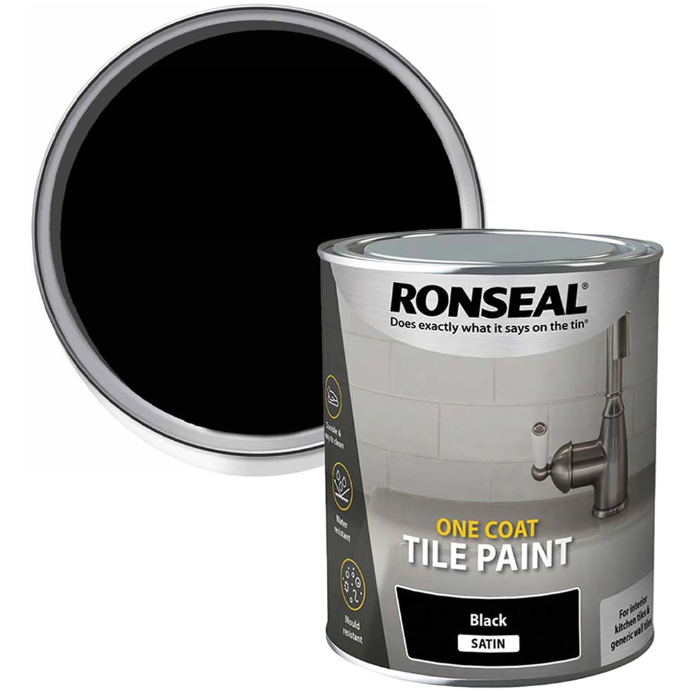 Ronseal One Coat Black Satin Tile Paint 750ml Image 1