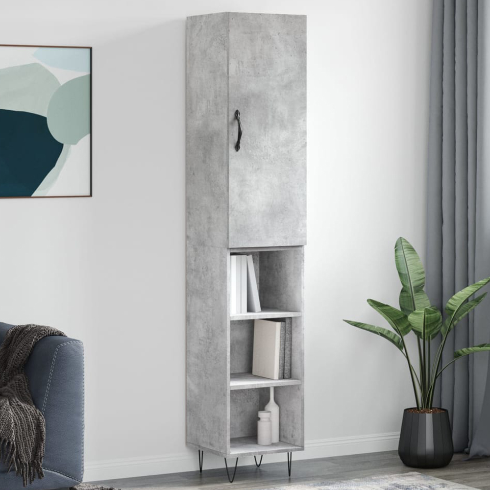 vidaXL Single Door 3 Shelf Concrete Grey Highboard Image 1