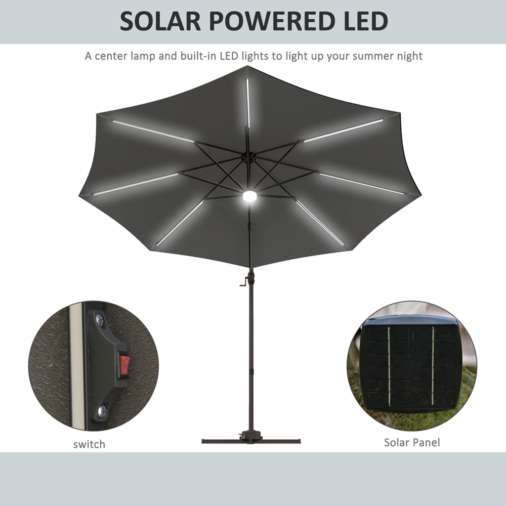 Outsunny Dark Grey Solar LED Cantilever Parasol 3m Image 7