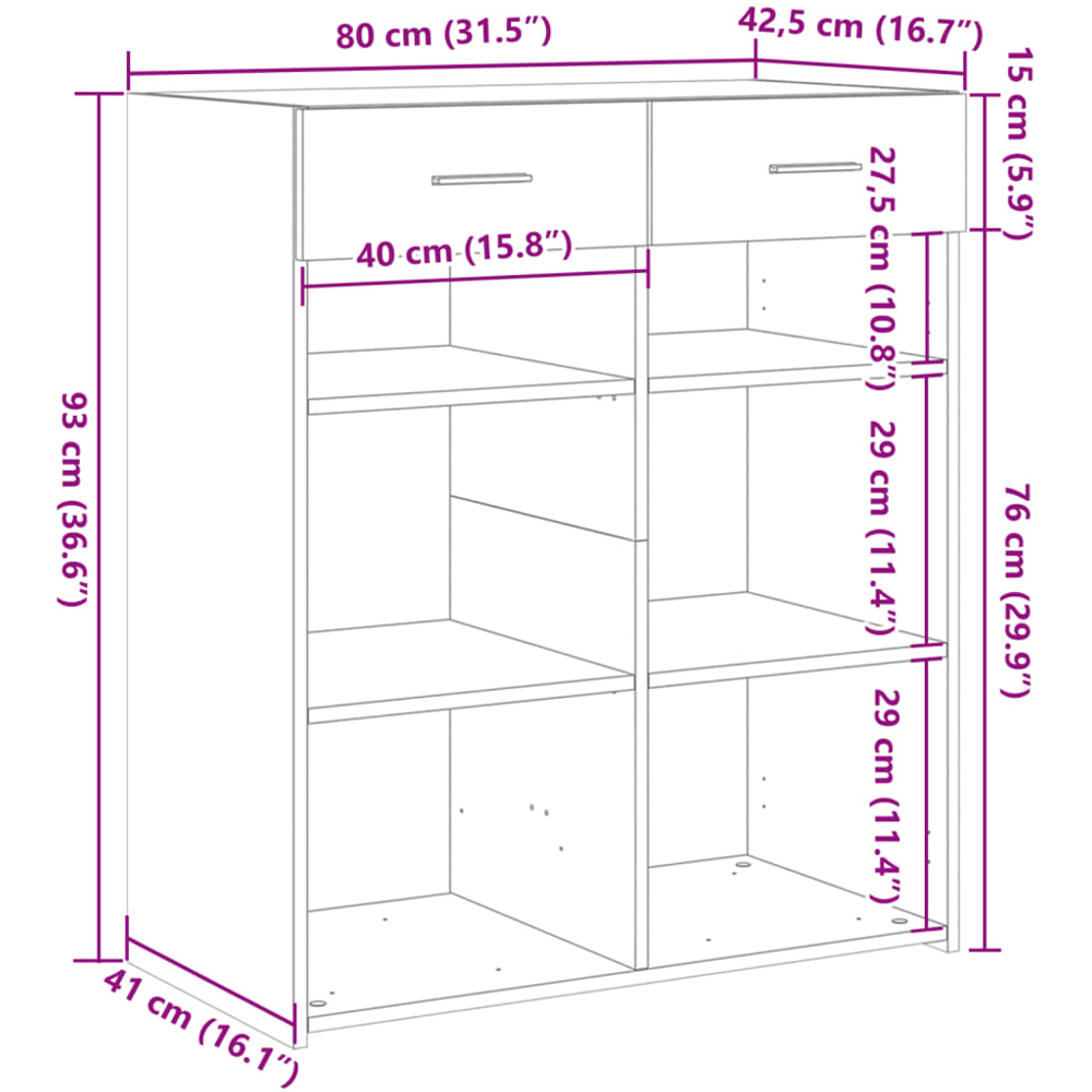 vidaXL 2 Drawer 6 Shelf Smoked Oak Sideboard Image 9