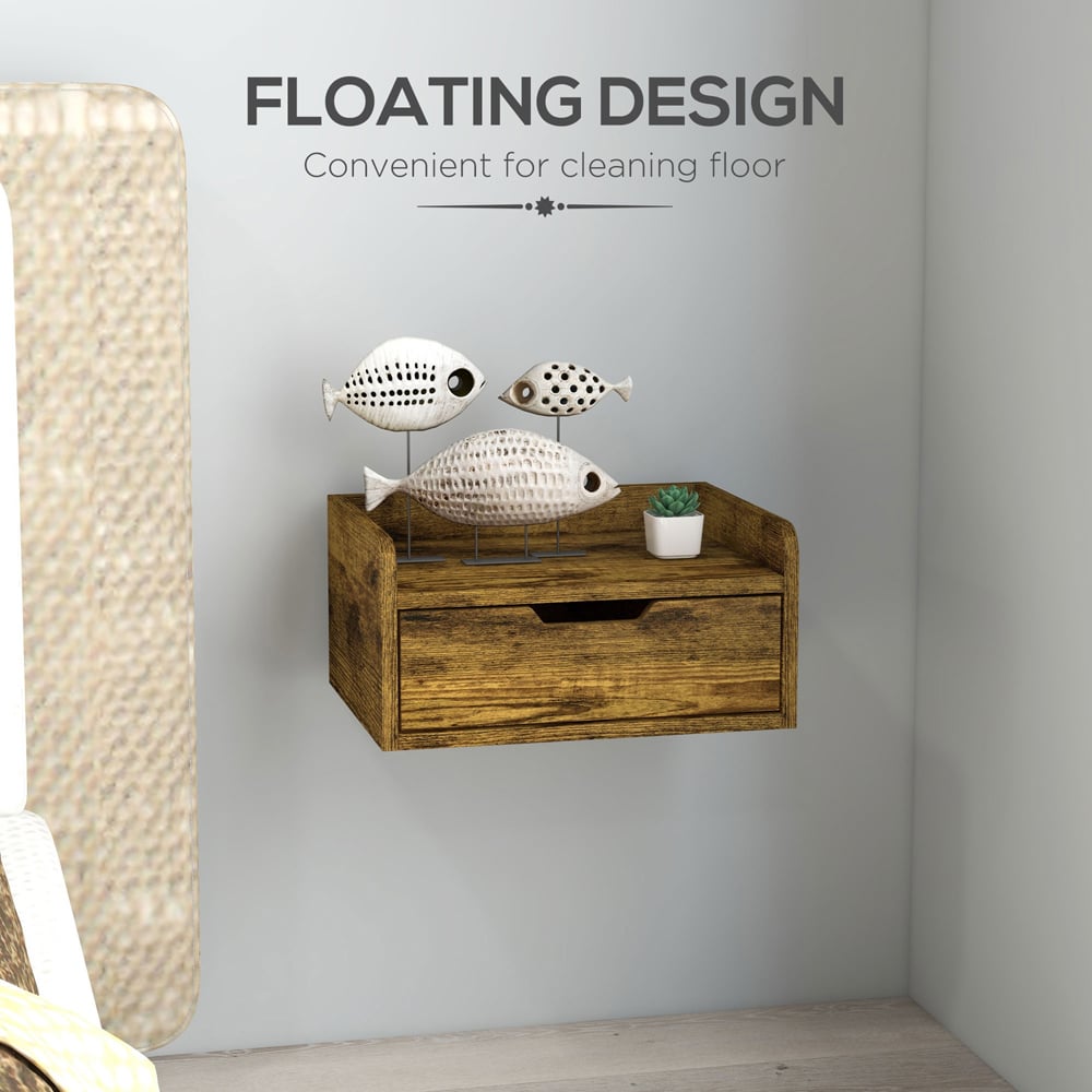 Portland Set of 2 Rustic Brown Floating Nightstand Image 6