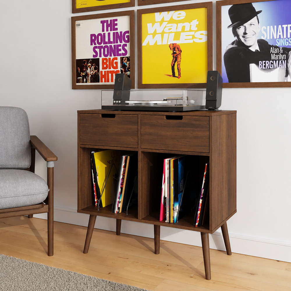 GFW Jaxon 2 Drawer 2 Shelf Walnut Turntable Stand Image 8