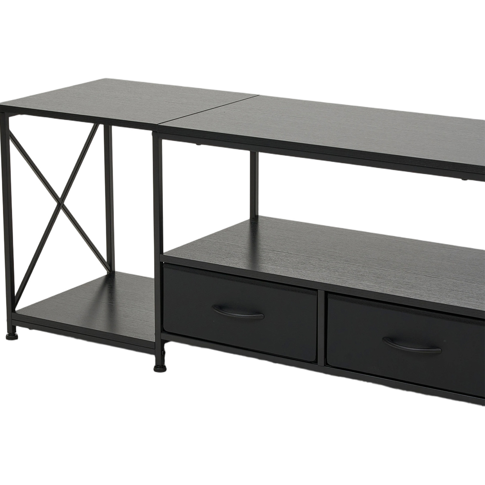 Living and Home 2 Fabric Drawer 3 Shelf Black Industrial TV Stand Image 3