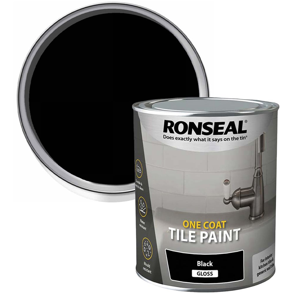 Ronseal One Coat Black Gloss Tile Paint 750ml Image 1