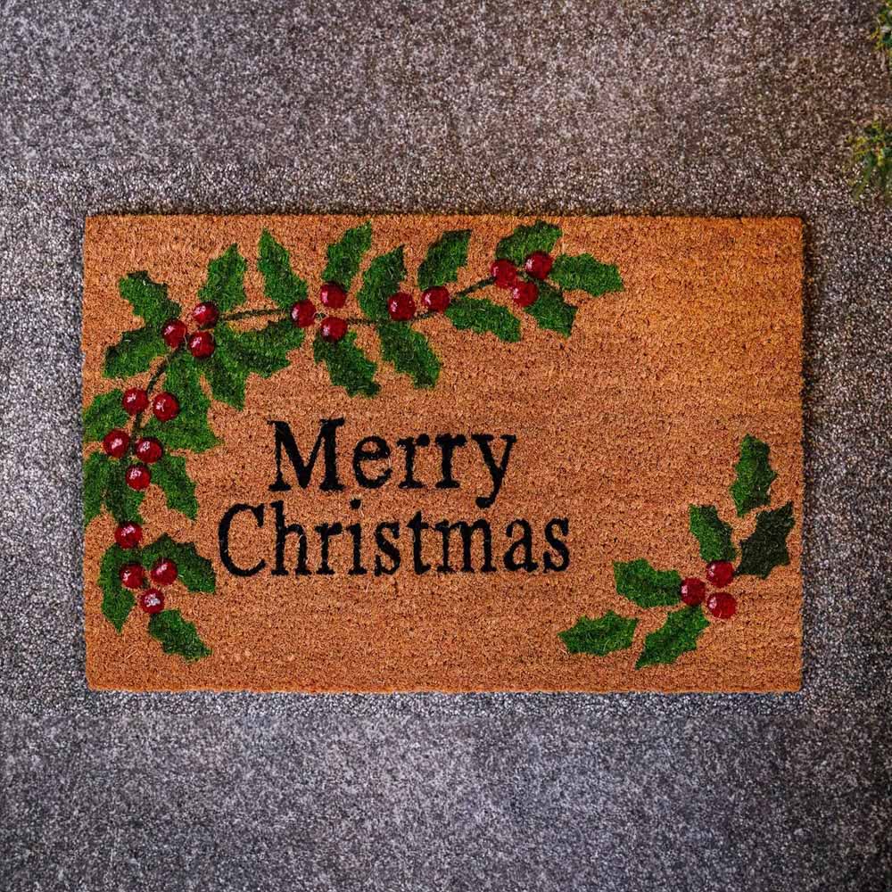 Marco Paul Natural Holly Berries Merry Christmas Doormat Image 2