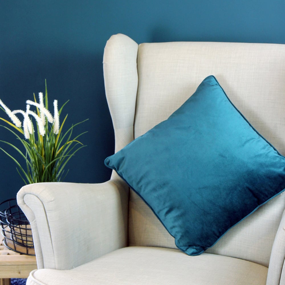 Esselle Home Hyde Teal Piped Edge Velvet Cushion 45 x 45cm Image 5