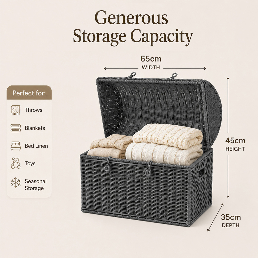 Home Republic Black Rattan Woven Storage Chest Image 7