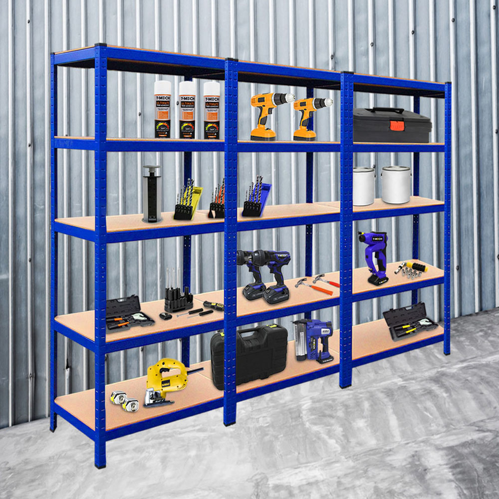 MonsterShop T-Rax 5 Shelf Blue Metal Storage Shelving Rack 90cm Set of 3 Image 2