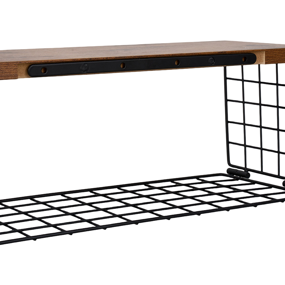 Living and Home 3 Shelf Wooden Wall-Mounted Floating Shelf with Wire Basket Image 4