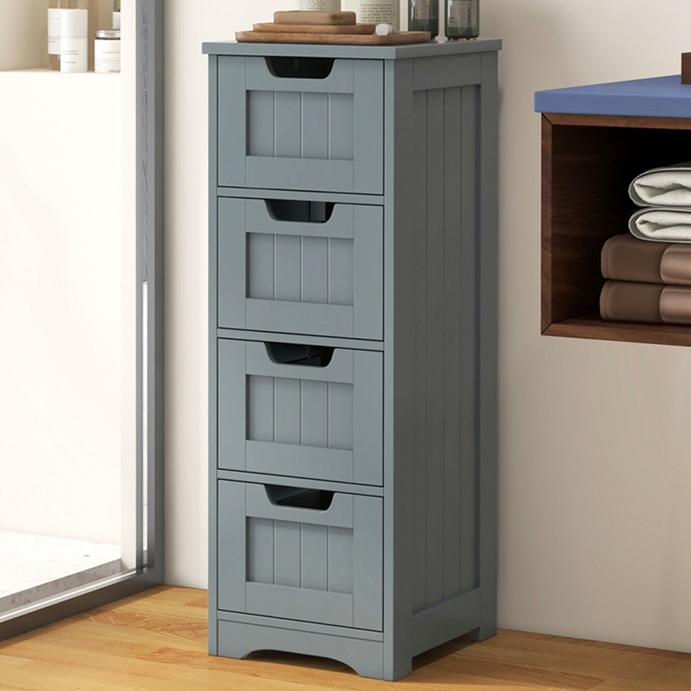 Costway 4 Drawer Grey Floor Bathroom Storage Cabinet Image 1