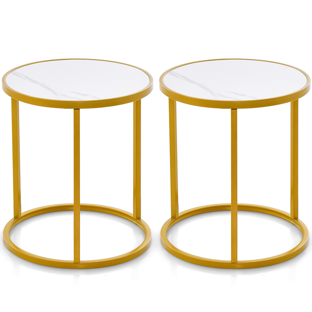 Costway Golden Marble Top Round Side Table Set of 2 Image 2