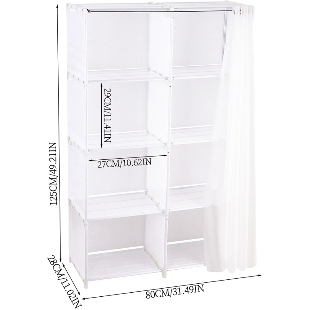 Living and Home 4-Tier White Freestanding Portable Wardrobe with Double-Row Storage and Curtain Image 8