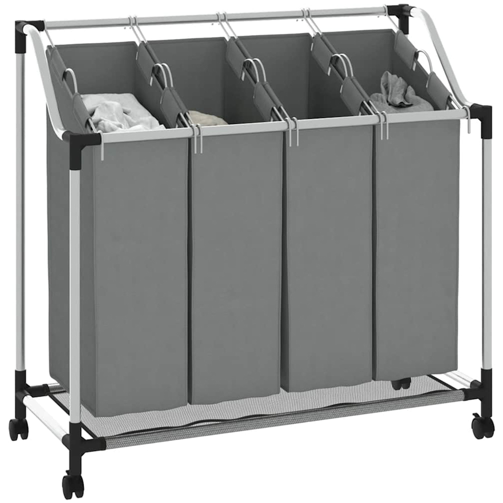 vidaXL 4 Compartment Grey Laundry Basket with Wheels 96 x 40 x 92cm Image 3