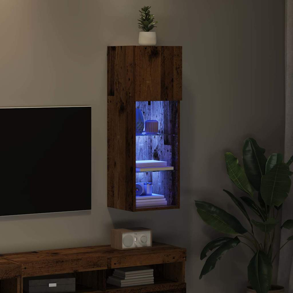 vidaXL Single Door 3 Shelf Old Wood Wall Mounted LED TV Unit Image 9