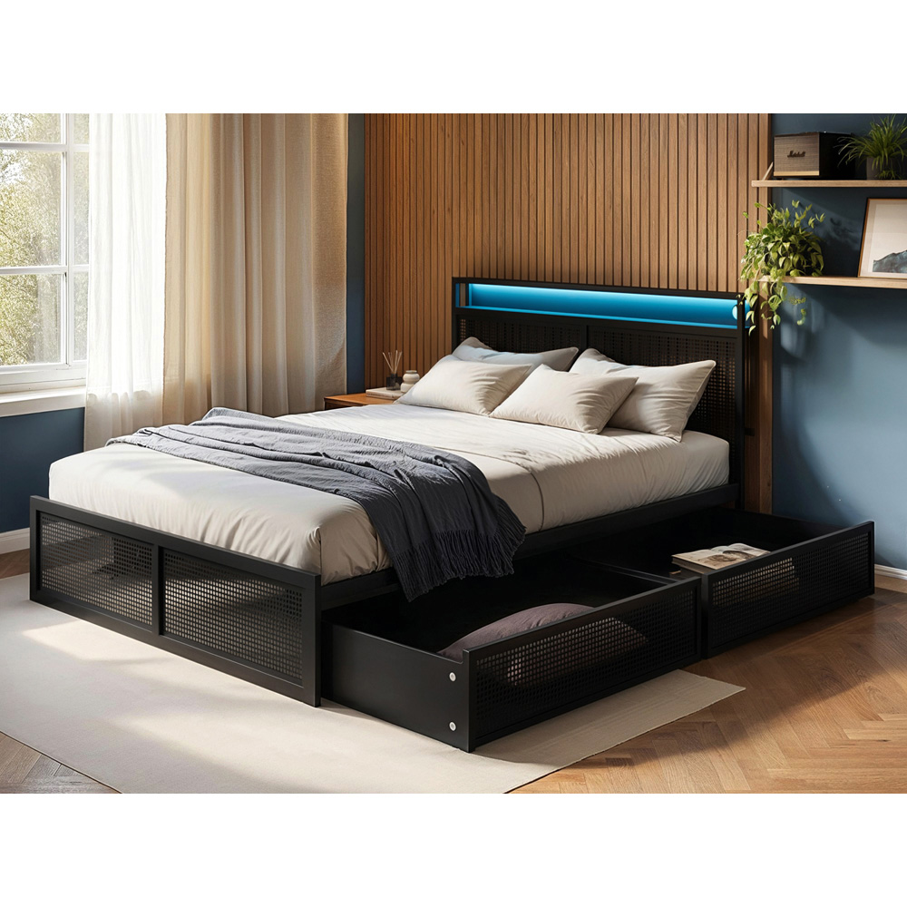 Flair Callan Small Double Black Metal Bed Frame with Storage and LED Image 5