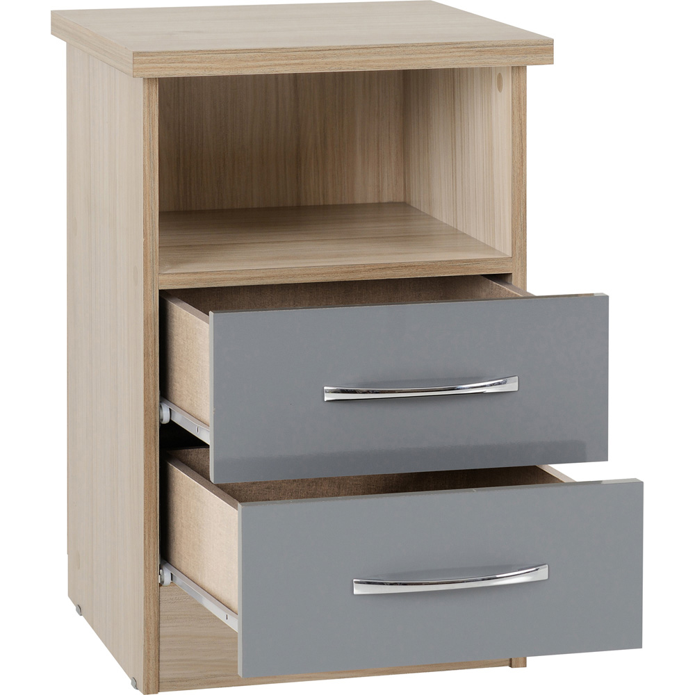 Seconique Nevada 2 Drawer Grey Gloss and Light Oak Effect Veneer Bedside Table Image 3
