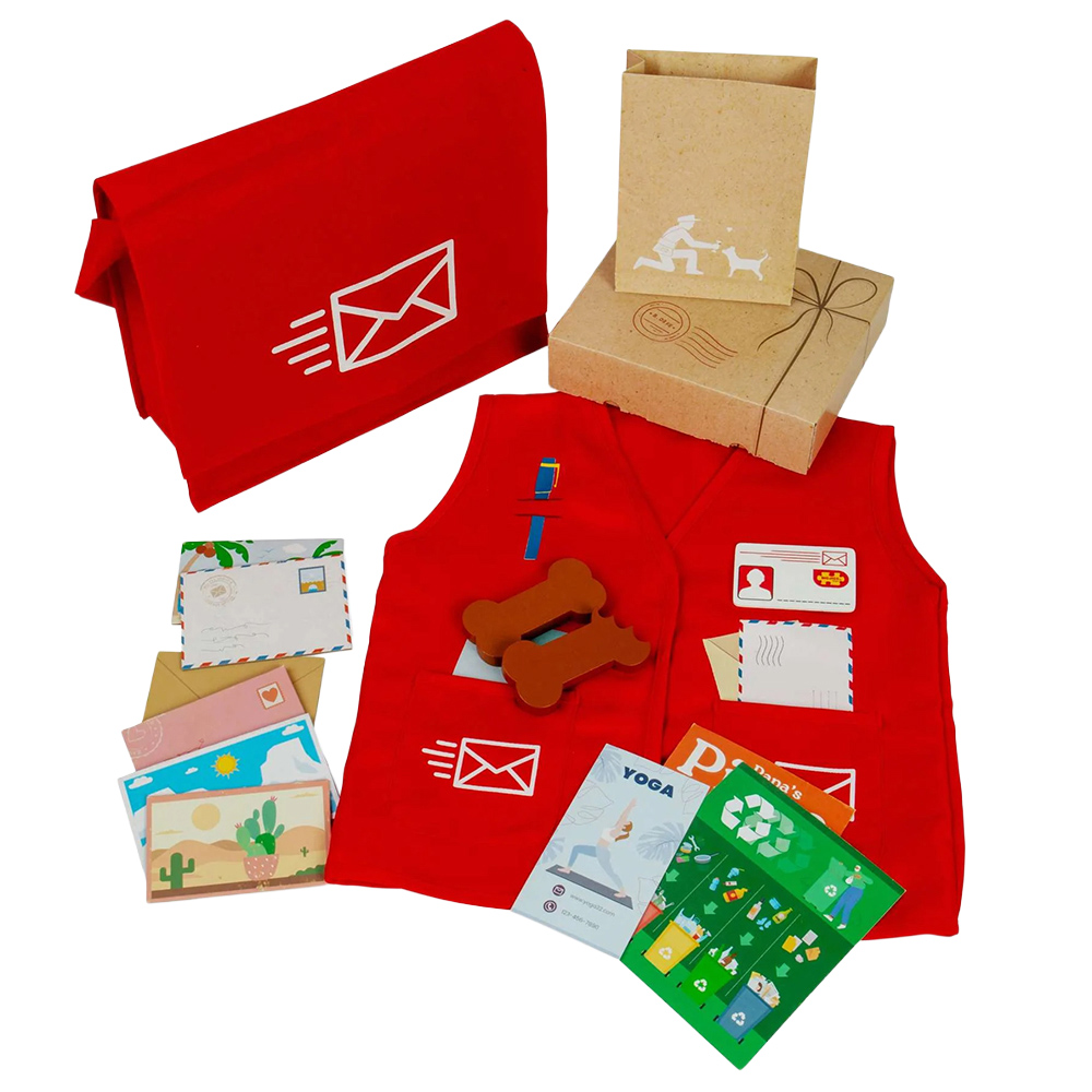 Bigjigs Toys Kids 17 Piece Mail Carrier Postie Costume Dress Up Playset Image 4