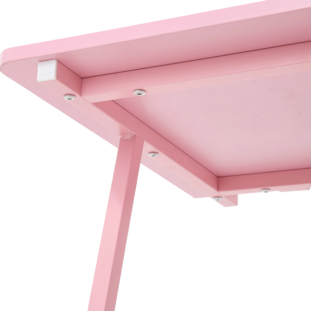 Living and Home Pink L-Shaped Gaming Desk with Monitor Stand and Shelf Image 8